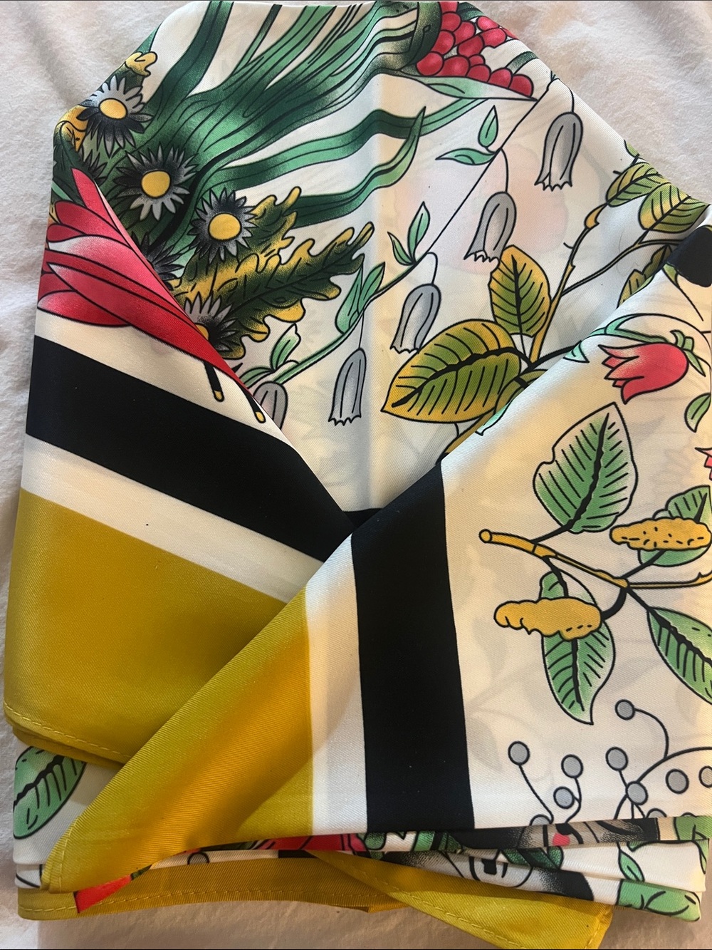 Floral Botanical Scarf in White, Green & Yellow